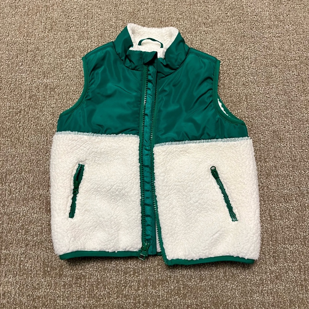 Janie & Jack Sherpa Vest Green/Cream Color Like New!